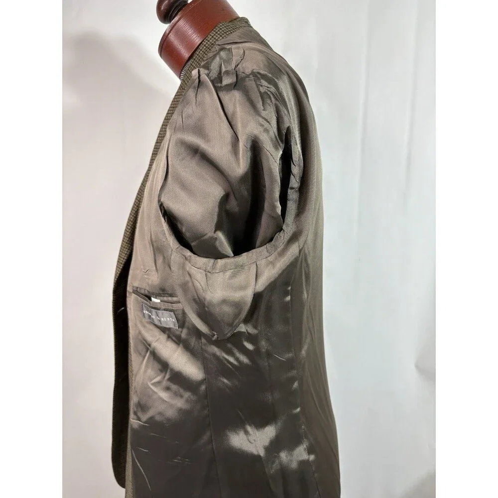 Vtg Oscar De La Renta Blazer Coat Mens 42R Olive Green Plaid Cashmere Wool Blend